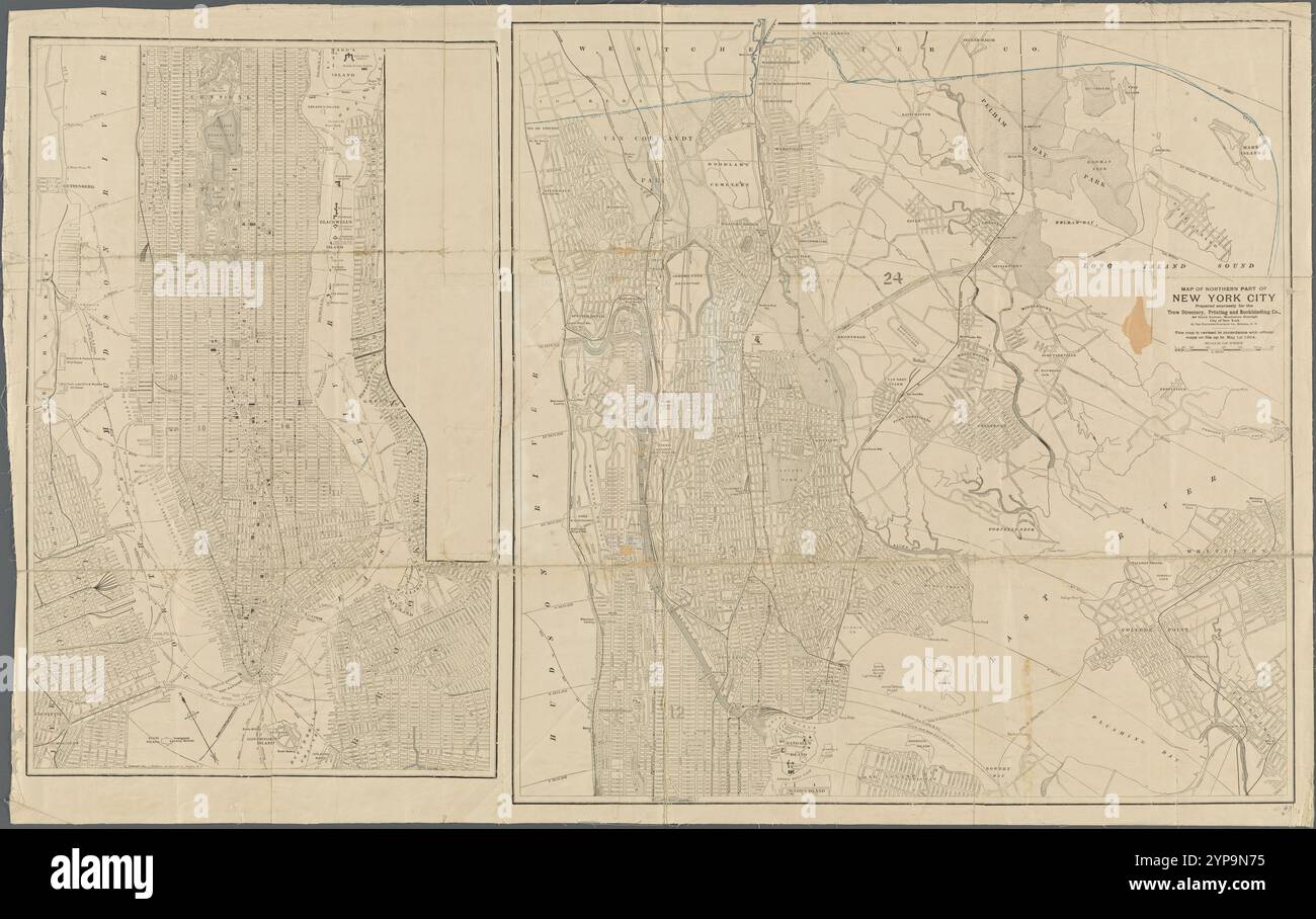 Mappa della parte settentrionale di New York City 1904 Foto Stock