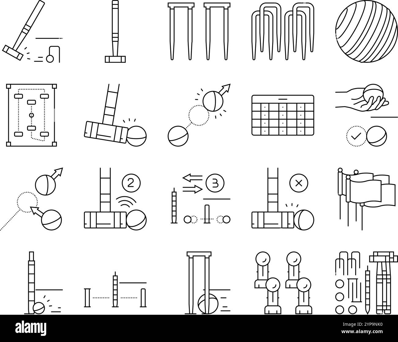 le icone della palla da gioco del mazzuolo per croquet impostano il vettore Illustrazione Vettoriale