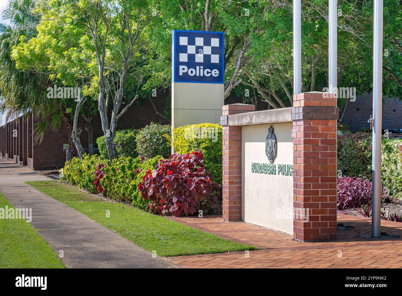 Bundaberg Queensland Australia - 18 maggio 2024: Stazione di polizia, forze dell'ordine regionali, aumento del tasso di criminalità adolescenziale, sicurezza della comunità Foto Stock