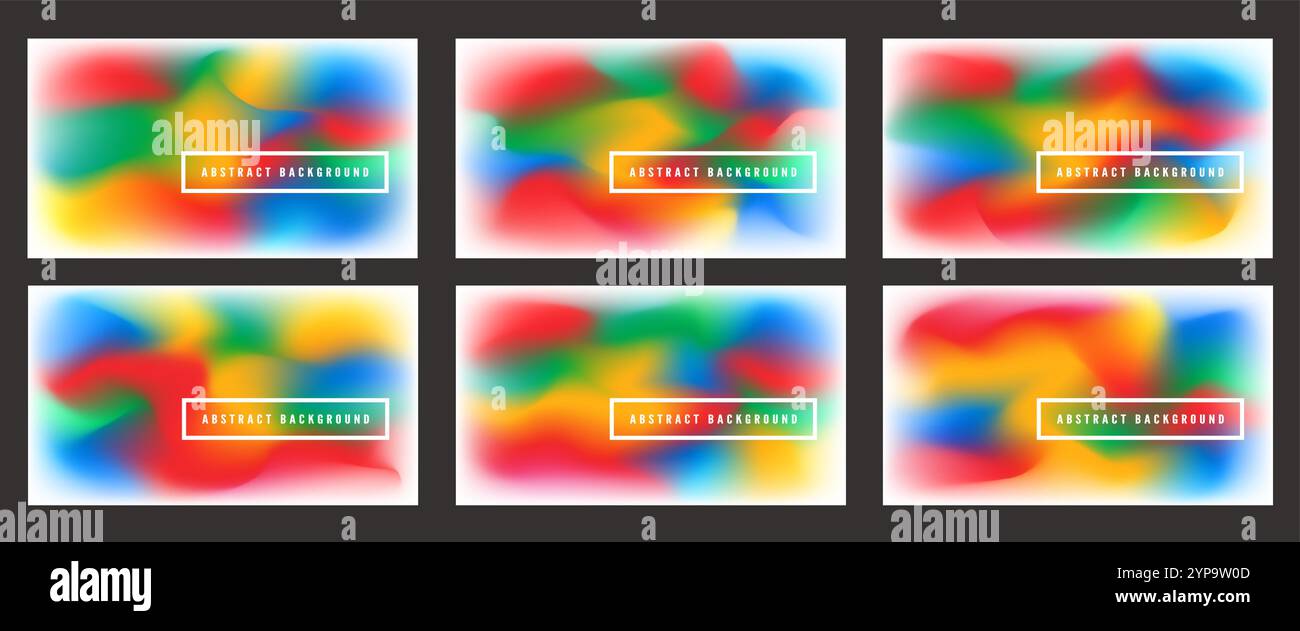 Set vibrante di sfondi vettoriali astratti con effetti di sfumatura uniforme e fusione fluida. Ideale per poster, web design e arte digitale con un Illustrazione Vettoriale