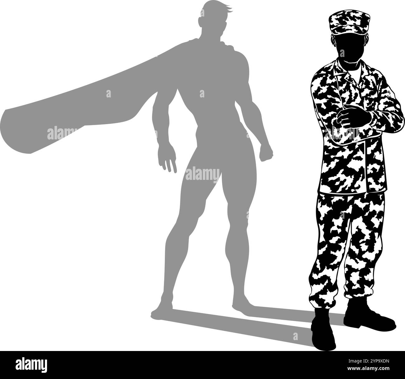 Super Hero Soldier Silhouette SuperHero Shadow Illustrazione Vettoriale