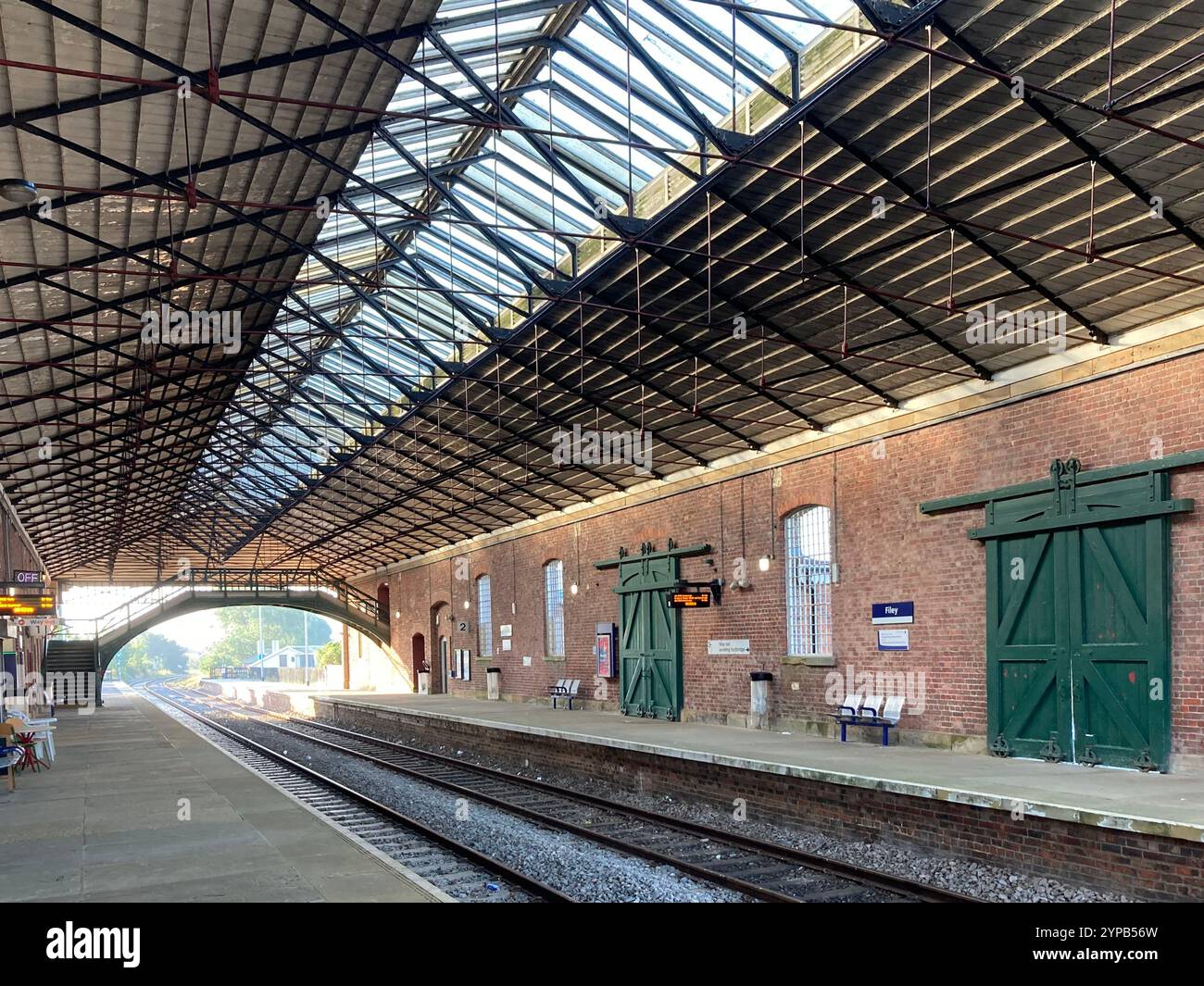 La storica stazione ferroviaria di Filey, North Yorkshire, costa orientale, Inghilterra settentrionale, Regno Unito Foto Stock