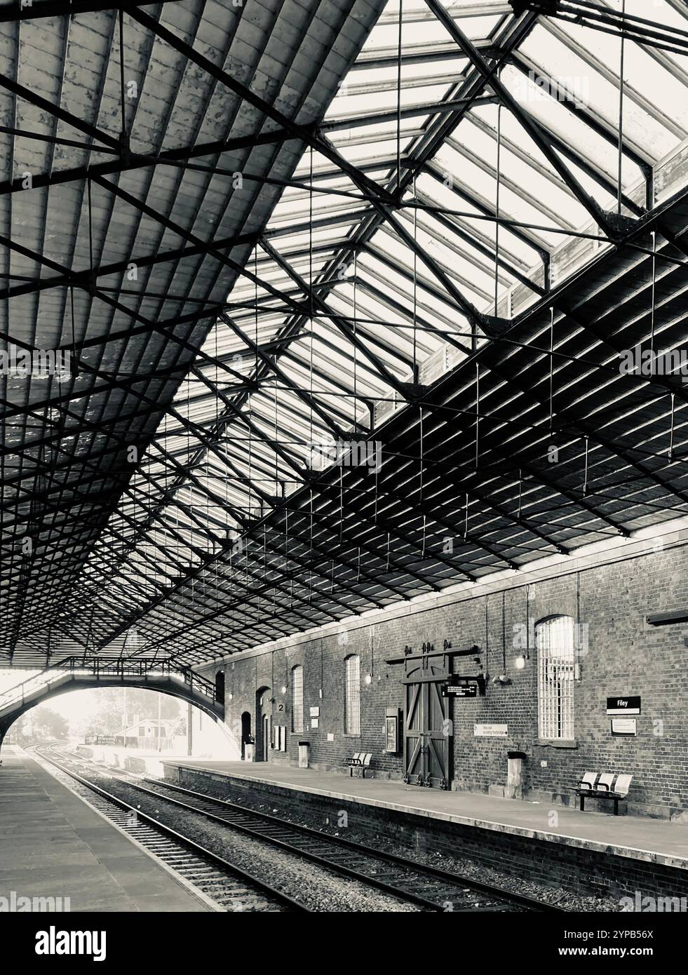 La storica stazione ferroviaria di Filey, North Yorkshire, costa orientale, Inghilterra settentrionale, Regno Unito Foto Stock