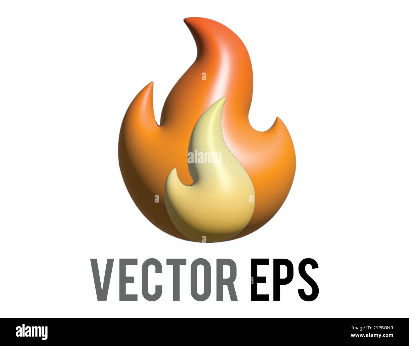 In stile cartoni animati 3D raffigurati come un'icona di fuoco giallo lampeggiante arancione sfumato Illustrazione Vettoriale
