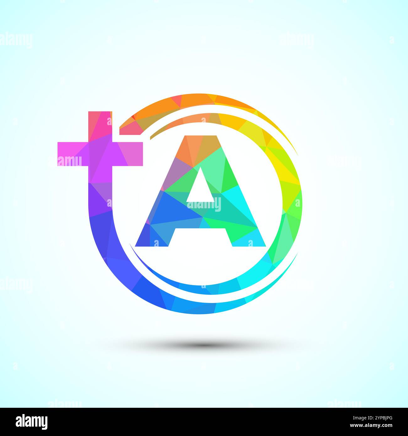 Alfabeto inglese con simbolo a croce. La croce del logo di Gesù per la chiesa cristiana Illustrazione Vettoriale