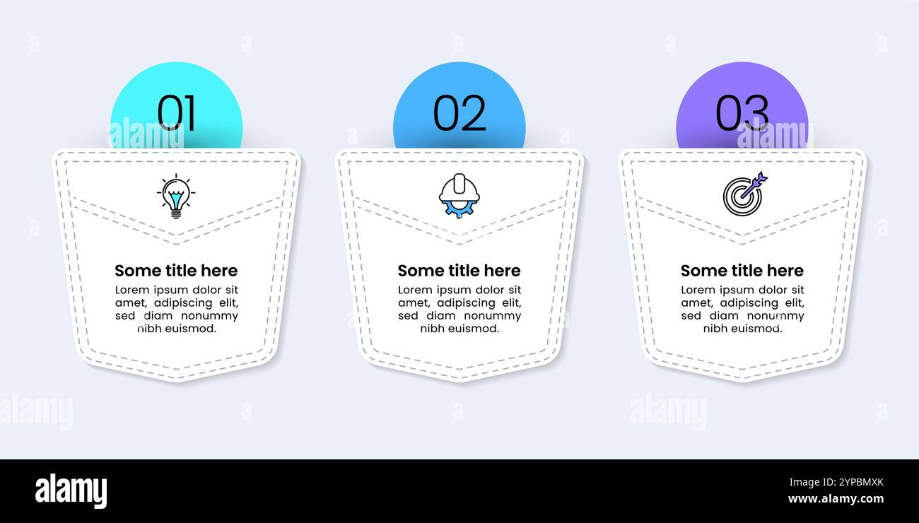 Modello infografico con 3 opzioni o passaggi. Tasche. Può essere utilizzato per layout del flusso di lavoro, diagrammi, banner, webdesign. Illustrazione vettoriale Illustrazione Vettoriale