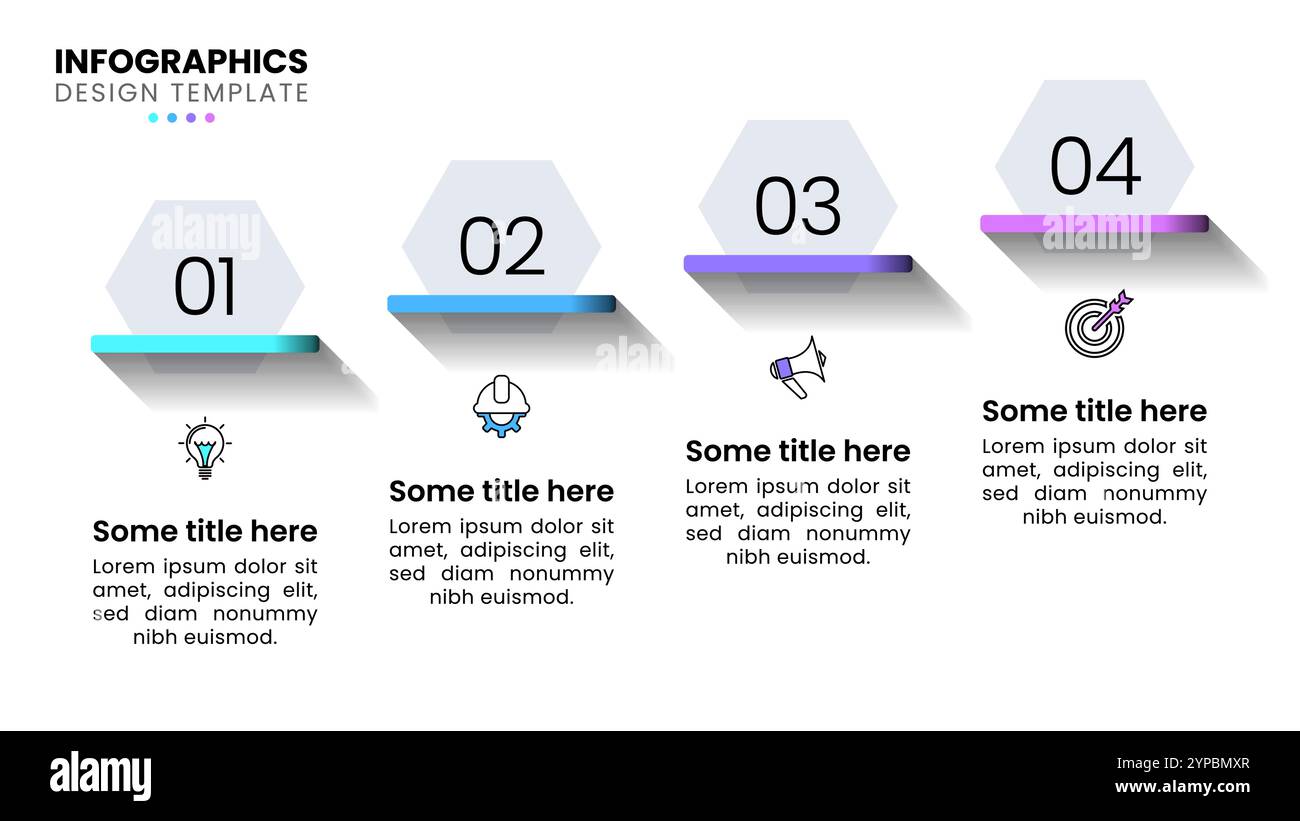 Modello infografico con icone e 4 opzioni o passaggi. Scala. Può essere utilizzato per il layout del flusso di lavoro, il diagramma, il banner, il webdesign. Illustrazione vettoriale Illustrazione Vettoriale