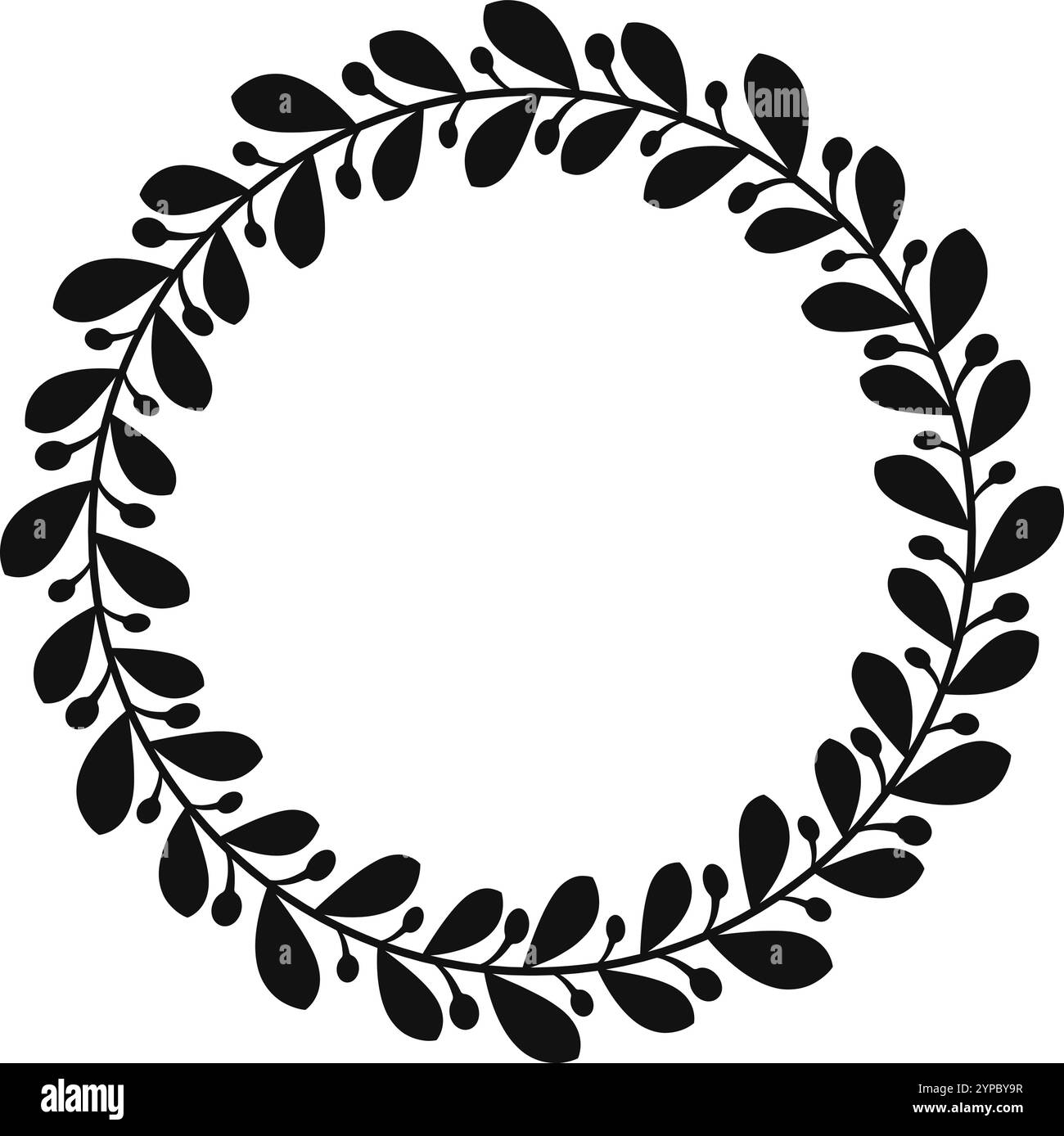 La splendida silhouette a corona in alloro nero è elegantemente decorata, perfetta per aggiungere raffinatezza a qualsiasi progetto. Ideale per inviti, loghi o come simbolo di vittoria Illustrazione Vettoriale