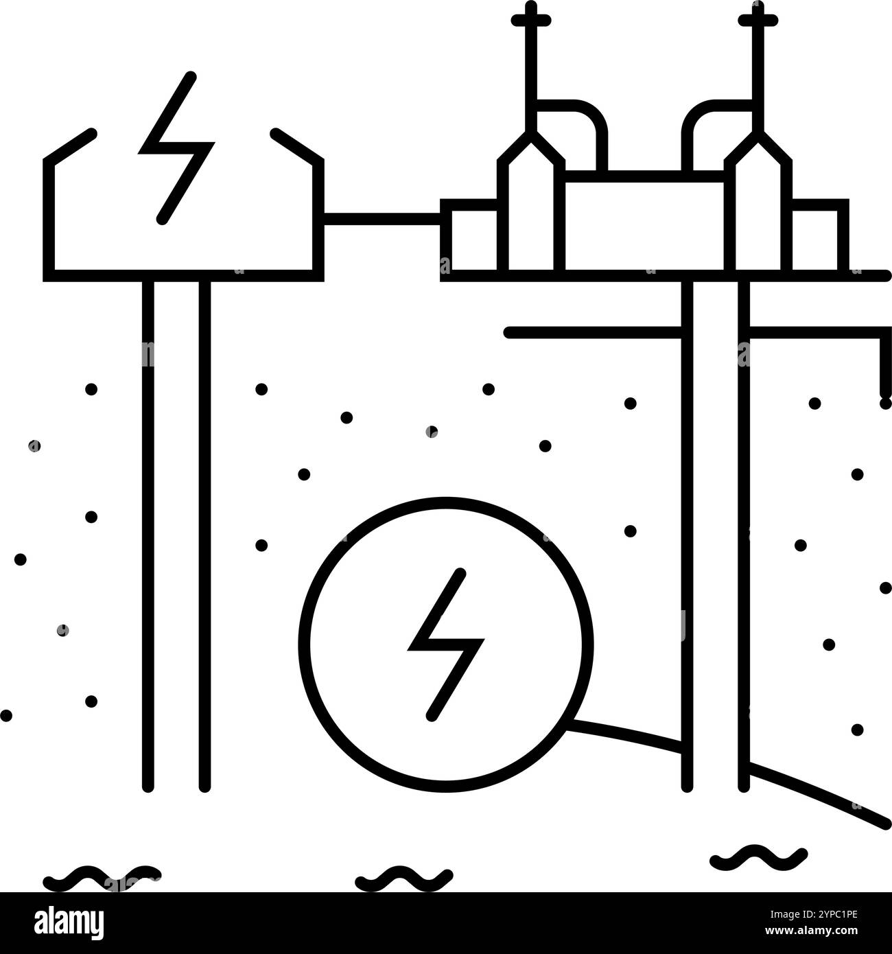 illustrazione del vettore dell'icona della linea geotermica del sistema di recupero del calore Illustrazione Vettoriale