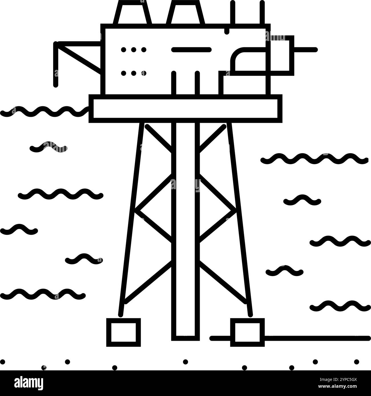 illustrazione vettoriale dell'icona della linea per l'industria petrolifera di perforazione offshore Illustrazione Vettoriale
