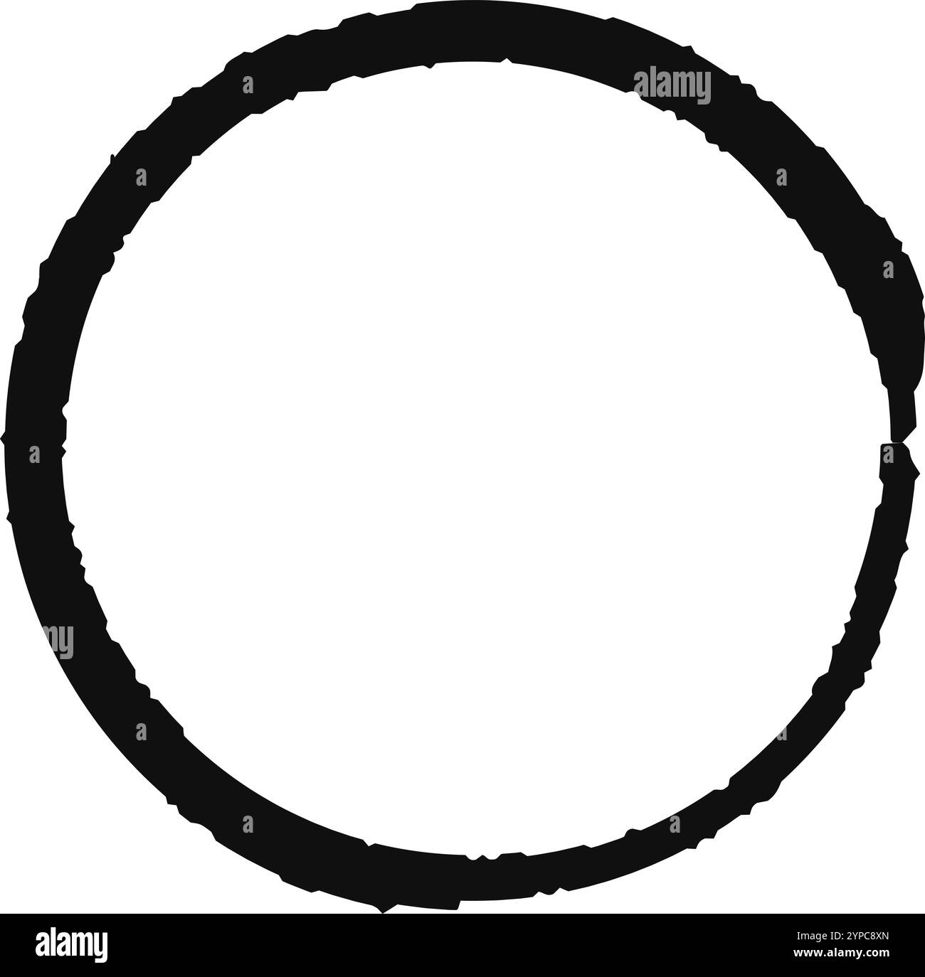 Il cerchio nero grunge aggiunge un tocco vintage ai design, con una texture effetto angosciato perfetta per un'estetica rustica. Si tratta di un elemento semplice ma audace che si distingue su uno sfondo bianco Illustrazione Vettoriale