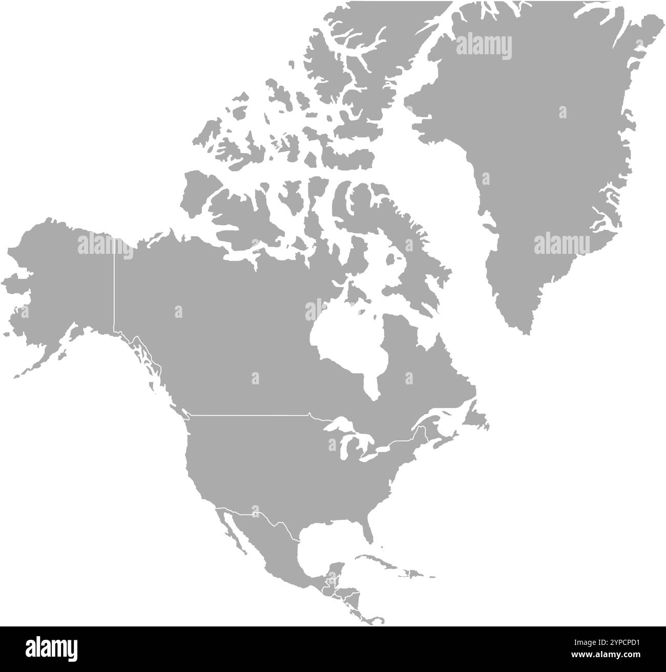 MAPPA del Nord America in grigio, confine con il Paese, Mappa del Nord America, linea di confine del Nord America, Mappa geografica Illustrazione Vettoriale