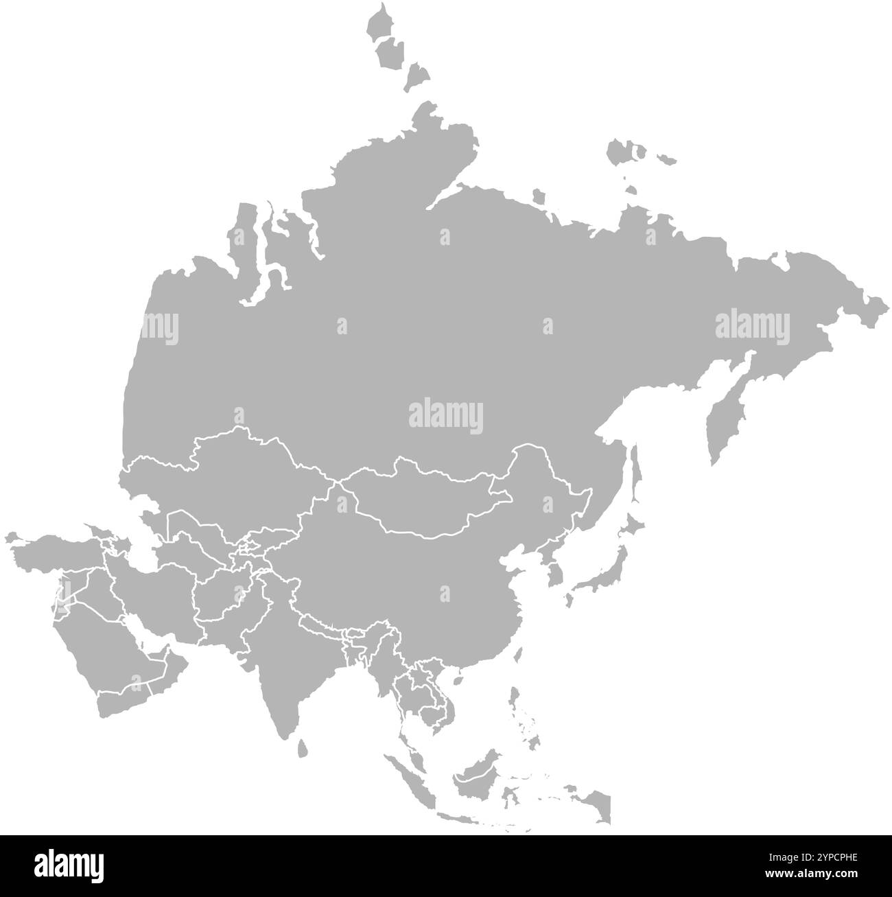 Asia Grey MAP in Blue, Country Border, Asia Grey Map, border line of Asia Grey, Geographic Map Illustrazione Vettoriale