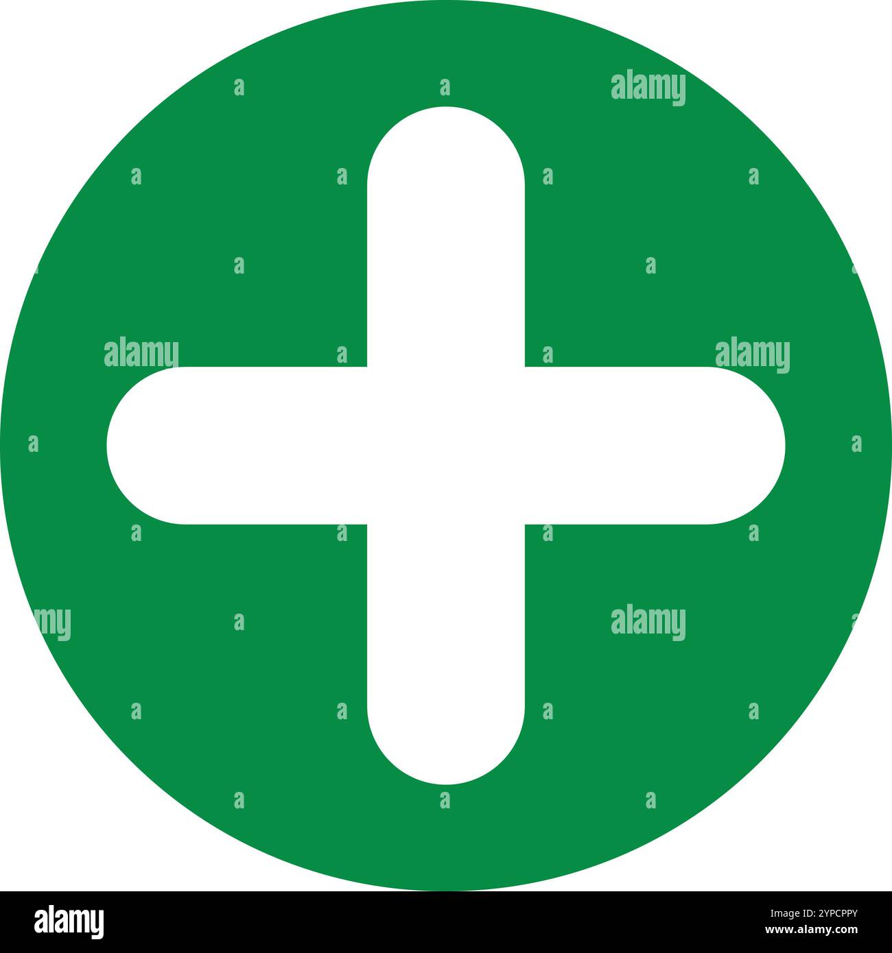 Segno più verde, icona aggiungi, icona matematica, simbolo medico, segno medico, segno incrociato pulsante rotondo, simbolo matematico Illustrazione Vettoriale