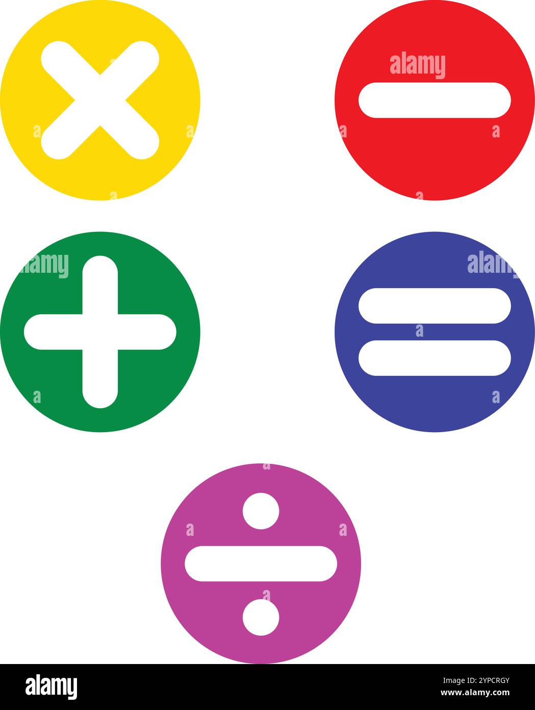 Raccolta di segni matematici, segno meno, uguale, moltiplicare, dividere il segno, simbolo matematico, moltiplicazione Illustrazione Vettoriale