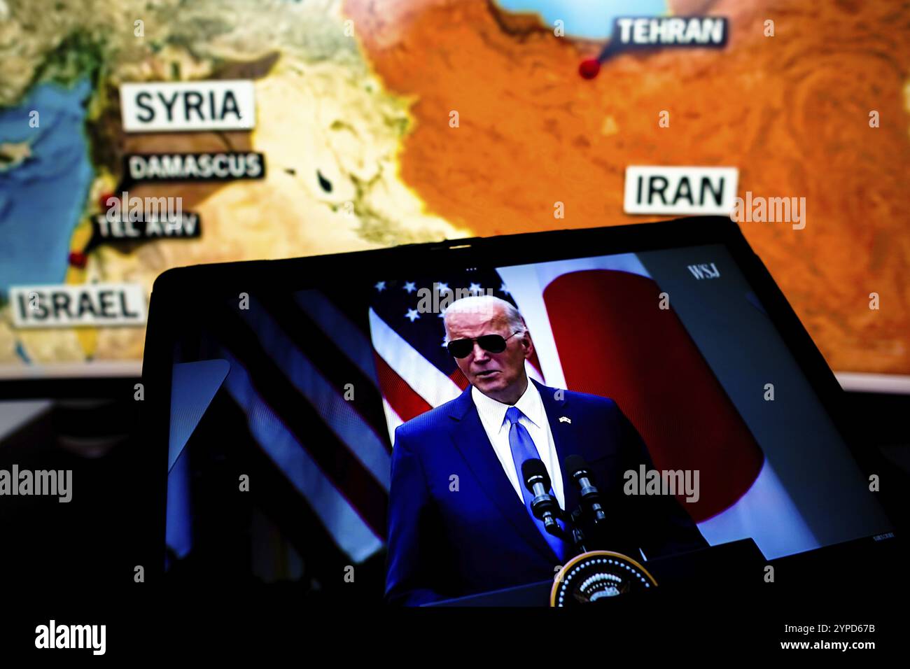 14 aprile 2024, Brasile. In questa foto, il presidente degli Stati Uniti, Joe Biden, appare parlando della guerra tra Iran e Isra Foto Stock