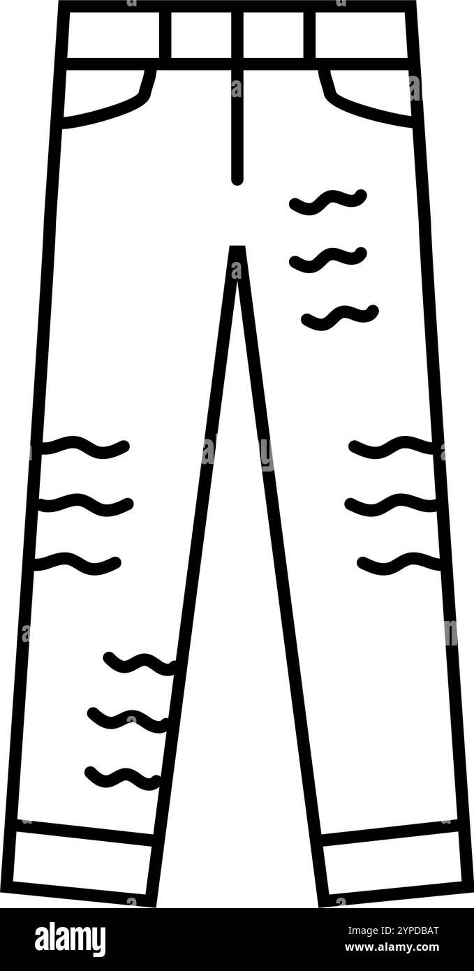 jeans in tessuto streetwear con motivo a mano illustrazione vettoriale con icona della linea di moda Illustrazione Vettoriale