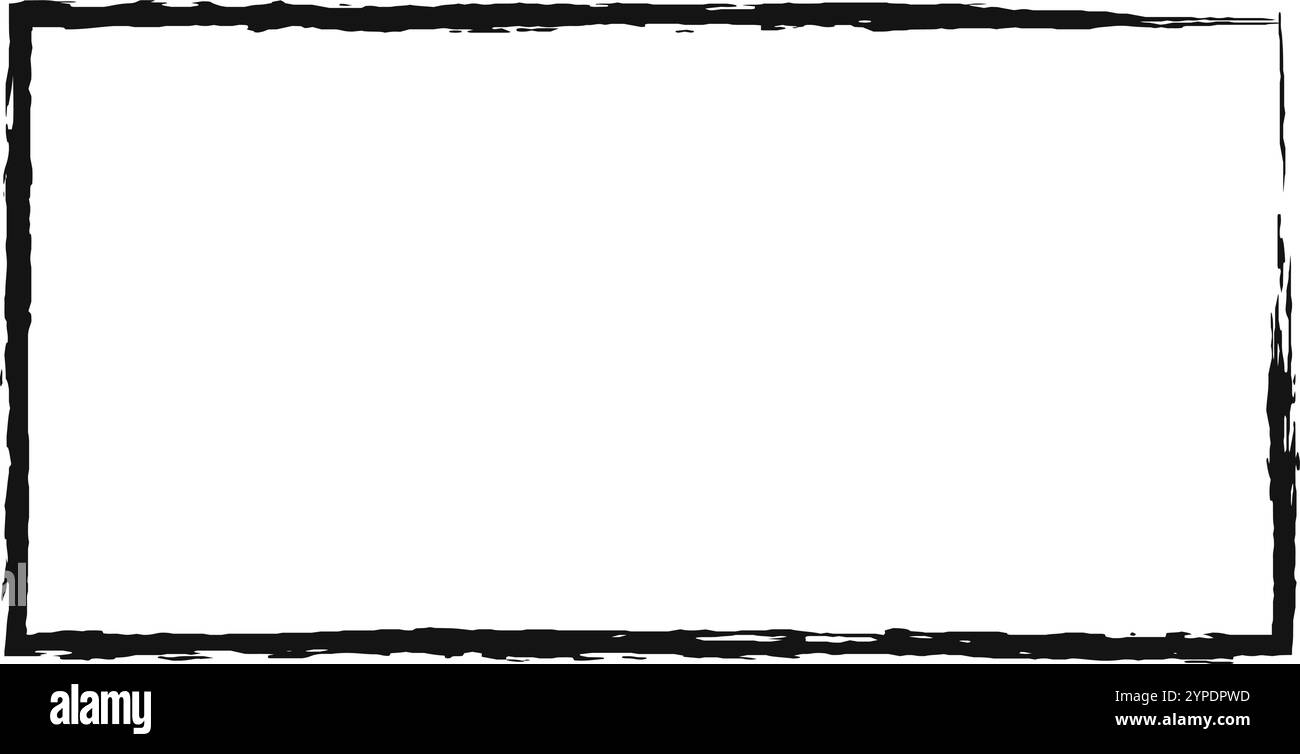 L'ampio bordo nero della cornice in stile grunge circonda uno spazio vuoto bianco, perfetto per aggiungere un tocco vintage o distressed ai design Illustrazione Vettoriale