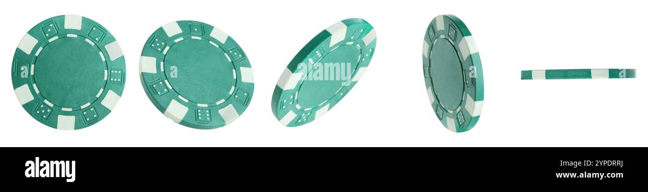 Chip del casinò verde isolato su collage bianco Foto Stock
