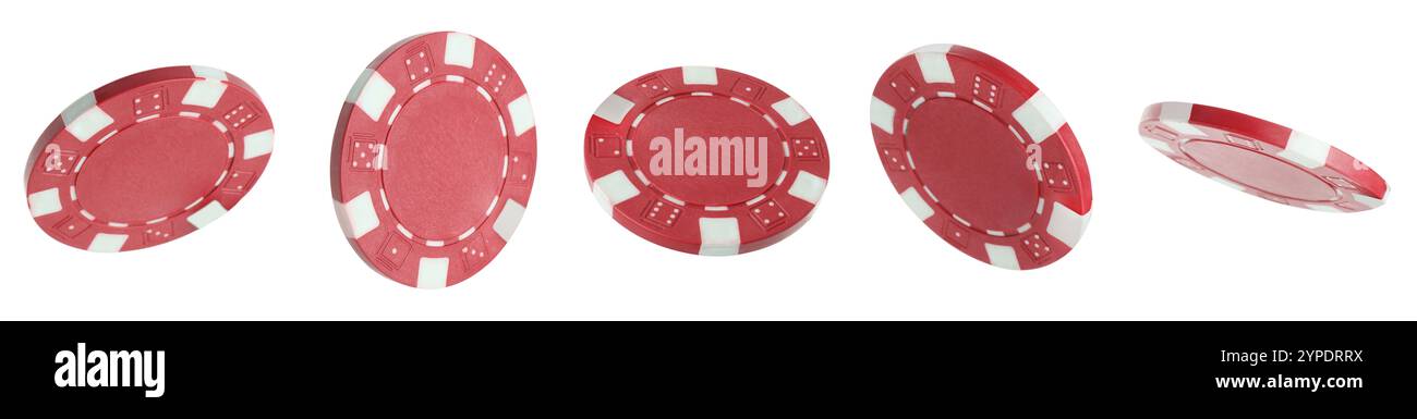 Chip rosso del casinò isolato su collage bianco Foto Stock