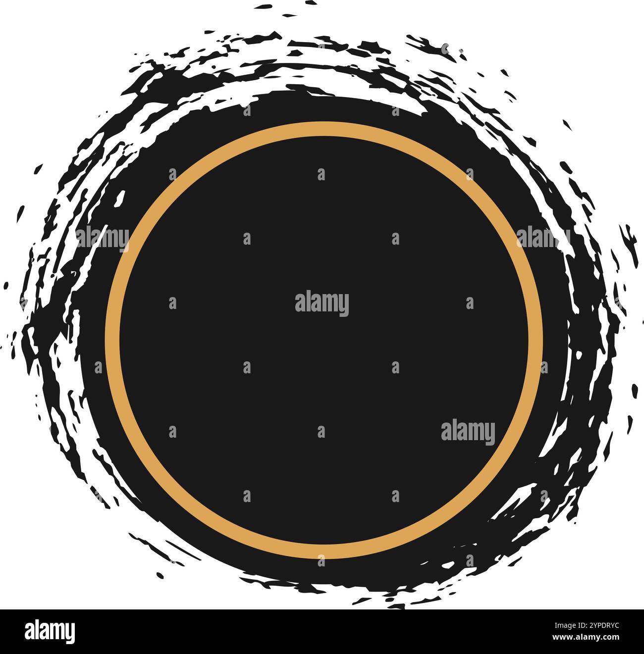 Il cerchio nero con un bordo dorato prominente è abbracciato da un effetto grunge testurizzato, che crea un elemento di design dinamico e visivamente accattivante Illustrazione Vettoriale Il cerchio nero con un bordo dorato prominente è abbracciato da un effetto grunge testurizzato, che crea un elemento di design dinamico e visivamente accattivante Illustrazione Vettoriale