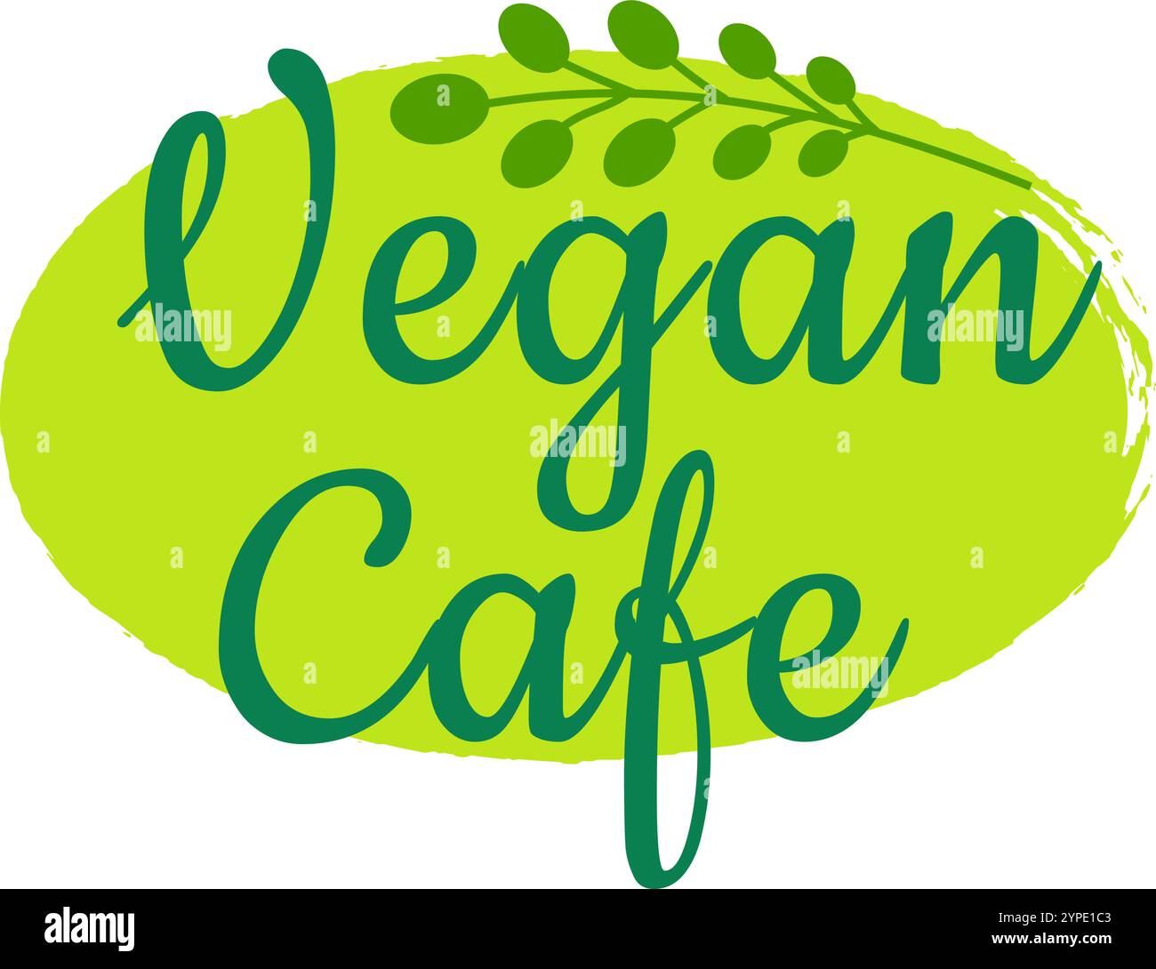 Il logo Green presenta eleganti scritte e un rametto delicato, che simboleggiano ingredienti freschi e naturali e promuovono uno stile di vita vegano Illustrazione Vettoriale