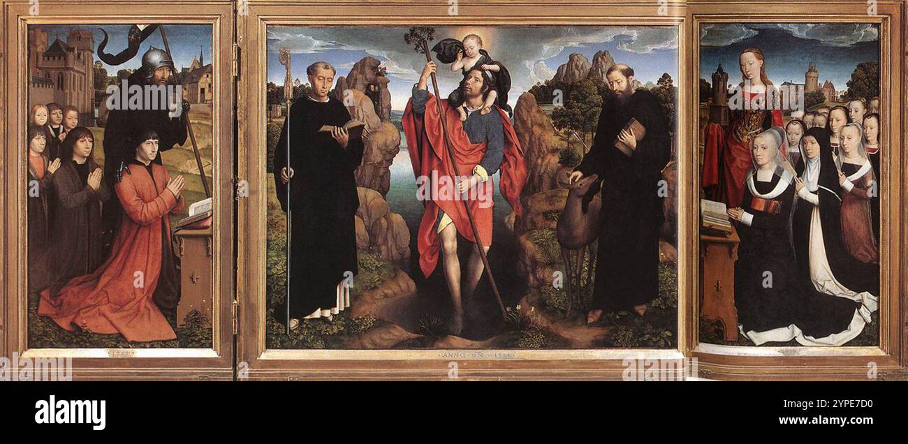 Hans Memling, Moreel Triptych, 1484. Olio su legno, 291 cm x 121 cm Foto Stock
