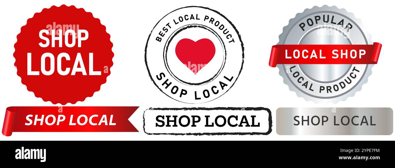 Acquista supporto locale mercato locale commercio al dettaglio economico pubblicità marketing francobollo per la vendita distintivi colorati emblema adesivo etichetta banner nastro medaglia Illustrazione Vettoriale
