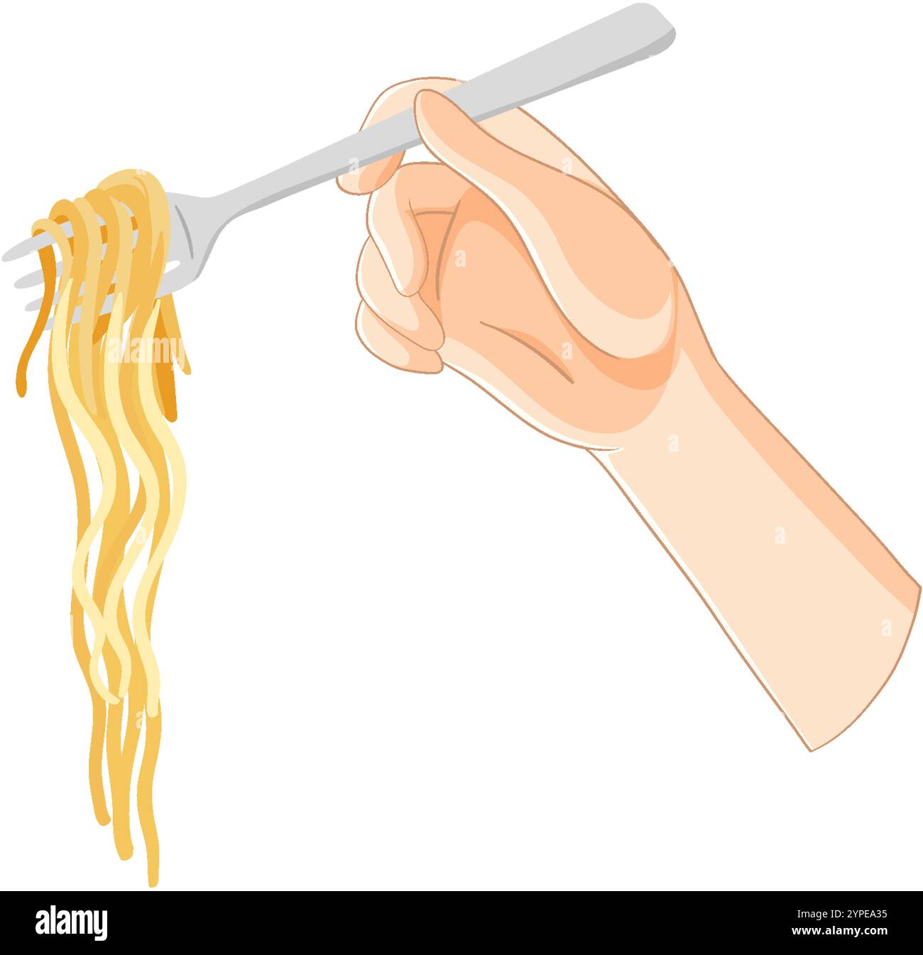 Immagine di spaghetti rotondi a mano sulla forca Illustrazione Vettoriale