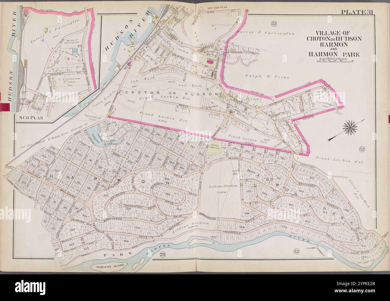 Westchester, V. 2, Double Page Plate No. 31 [Mappa delimitata dal fiume Hudson, Yorktown Rd., Croton River] 1910 - 1911 Foto Stock