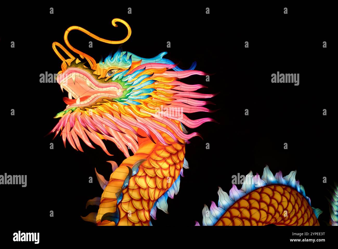Lanterne a forma di drago al mercato Dongmen di Chengdu, Cina Foto Stock