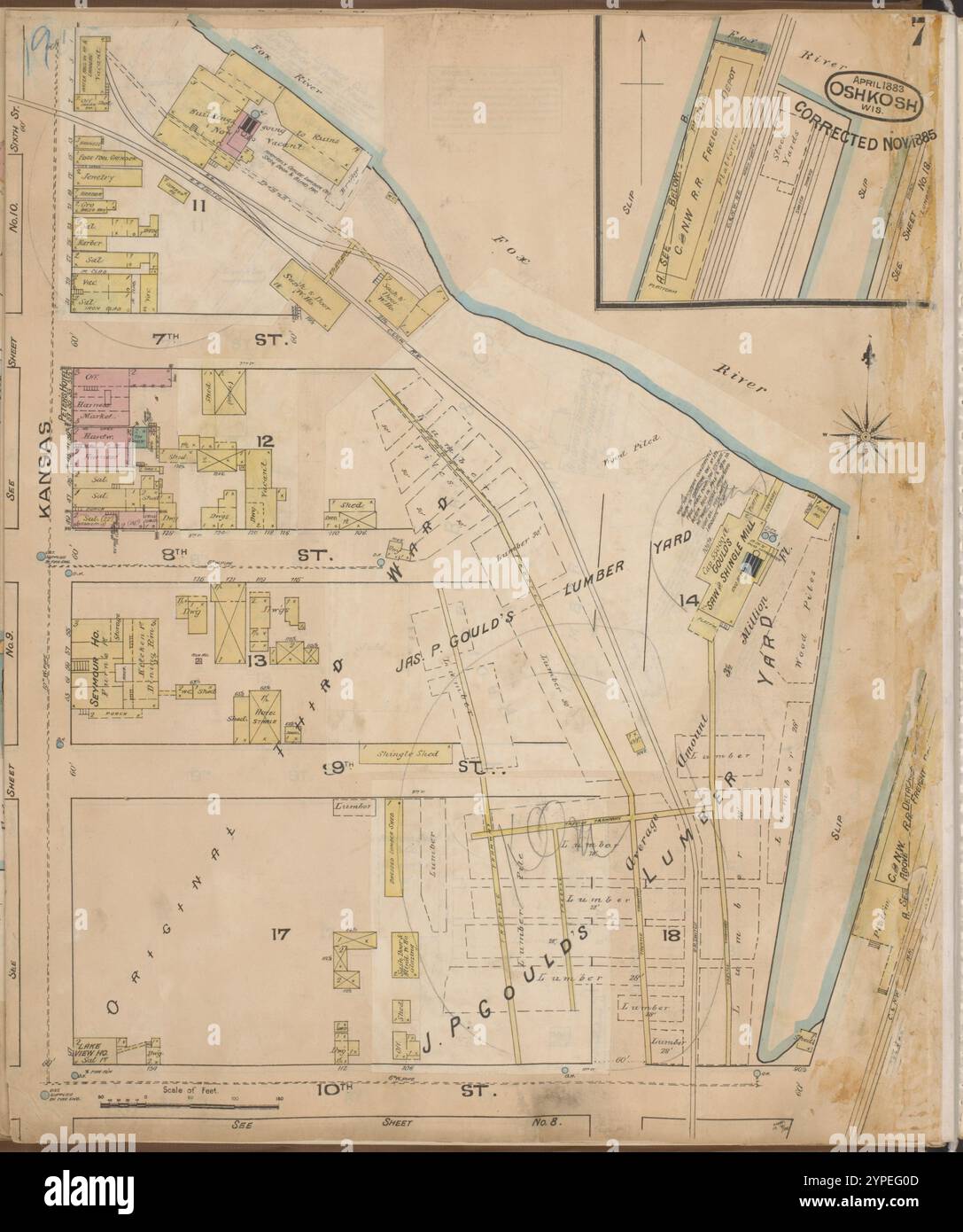 Oshkosh, Wisconsin ... : corretto novembre, 1885 ... 1885 - 1887 da Sanborn Map & Publishing Co.. Foto Stock