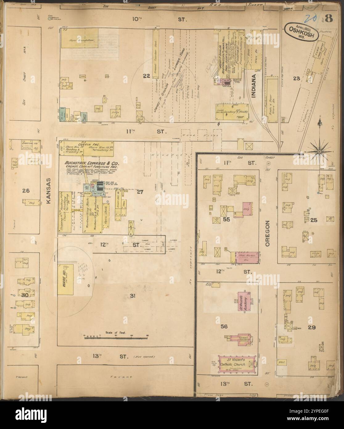 Oshkosh, Wisconsin ... : corretto novembre, 1885 ... 1885 - 1887 da Sanborn Map & Publishing Co.. Foto Stock