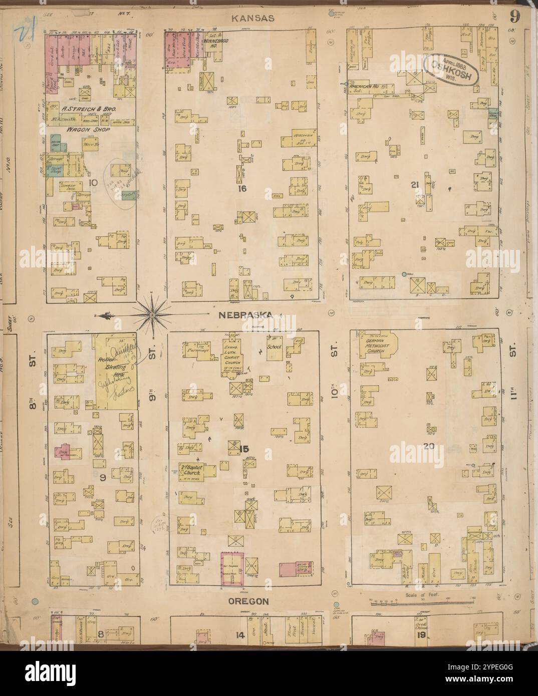 Oshkosh, Wisconsin ... : corretto novembre, 1885 ... 1885 - 1887 da Sanborn Map & Publishing Co.. Foto Stock