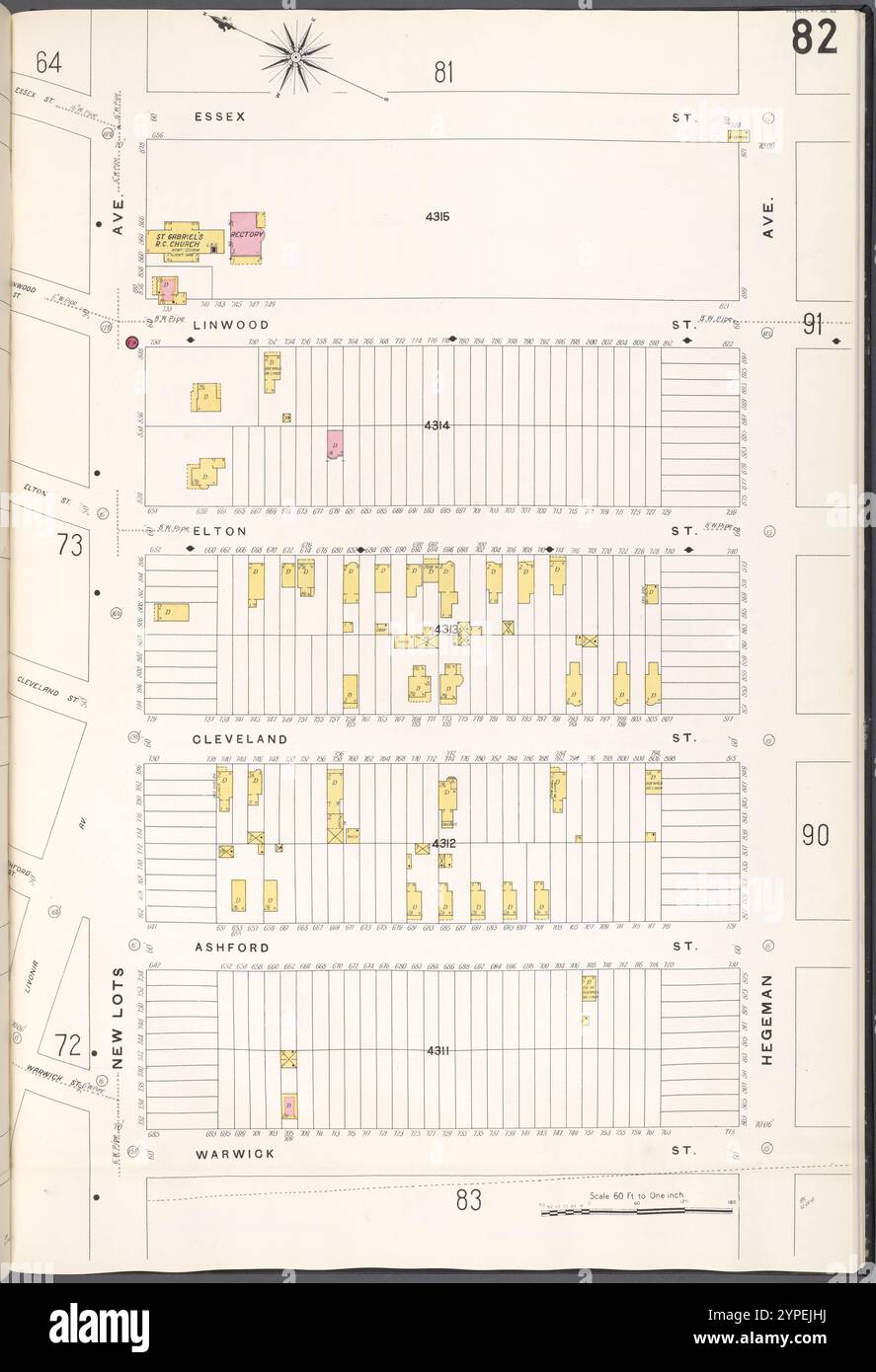 Brooklyn V. 8, Plate No. 82 [Mappa delimitata da Essex St., Hegeman Ave., Warwick St., New Lots Ave.] 1884 - 1936 Foto Stock