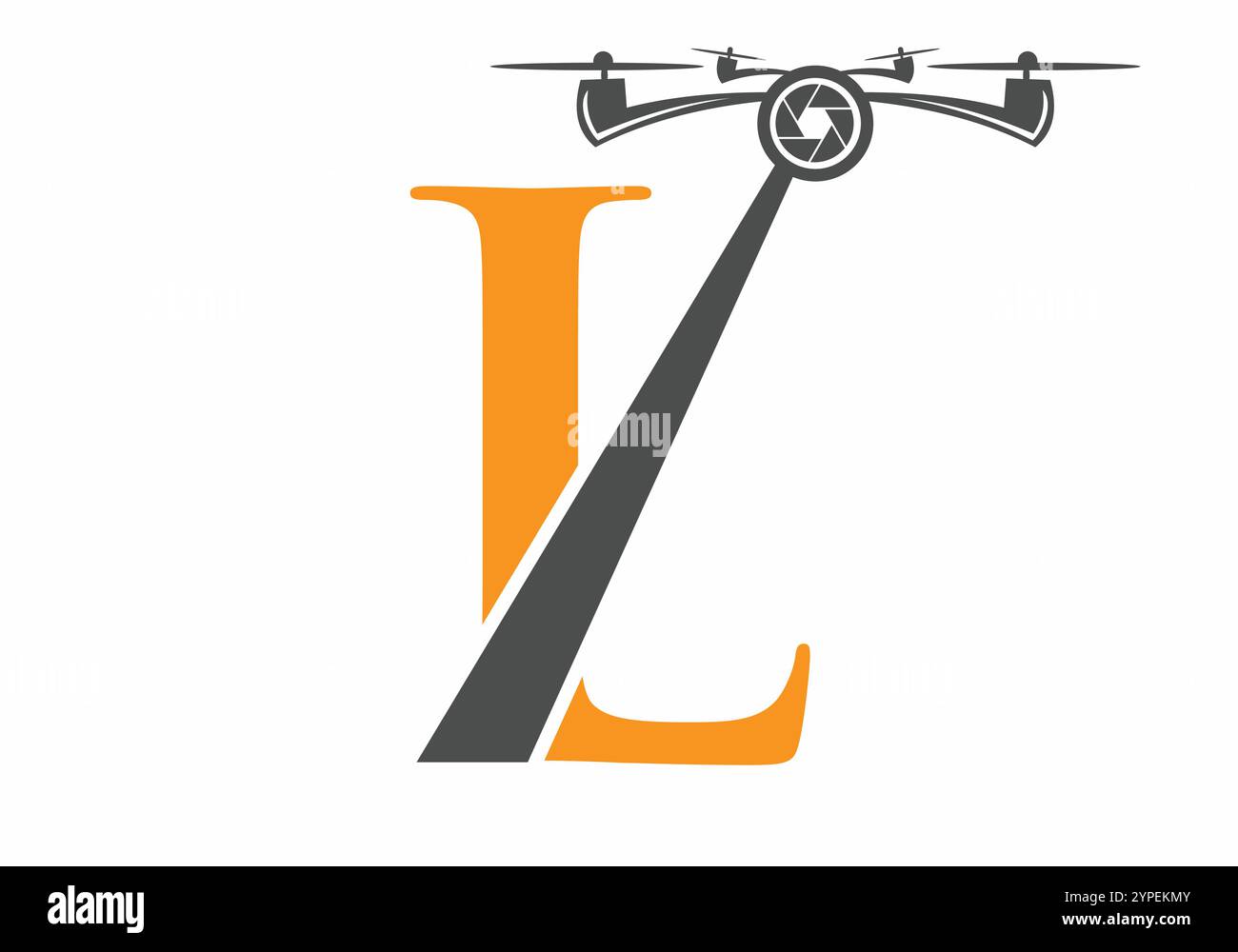 Lettera iniziale L concetto del logo del drone per il modello vettoriale del simbolo fotografico Illustrazione Vettoriale