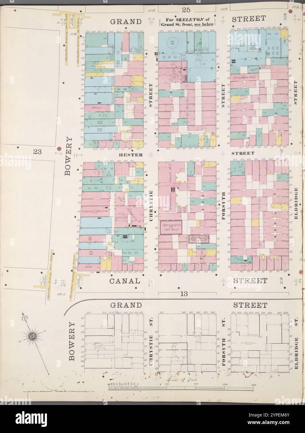 Manhattan, V. 1, Double Page Plate No. 24 1/2 [Mappa delimitata da Grand St., Essex St., Rutgers St., E. Broadway, Pike St., Canal St., Bowery] 1894 Foto Stock