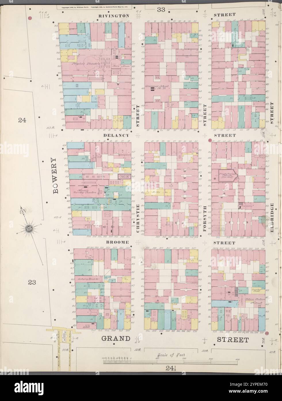 Manhattan, V. 1, Double Page Plate No. 25 [Mappa delimitata da Rivington St., Essex St., Grand St., Bowery] 1894 Foto Stock