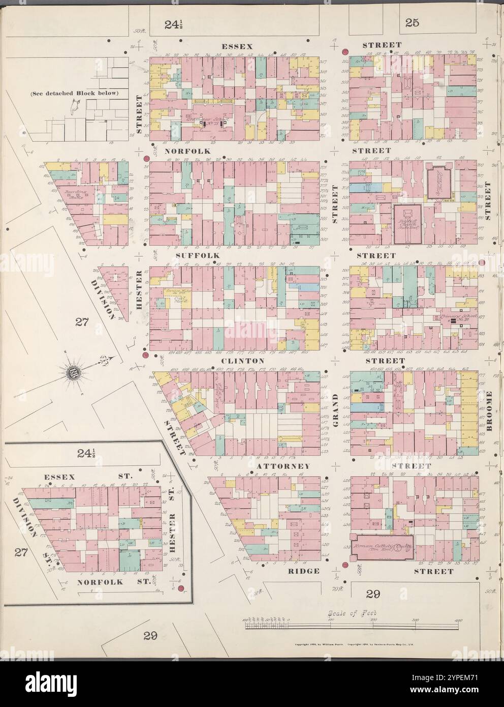 Manhattan, V. 1, Double Page Plate No. 26 [Mappa delimitata da Essex St., Rivington St., Ridge St., Division St.] 1894 Foto Stock