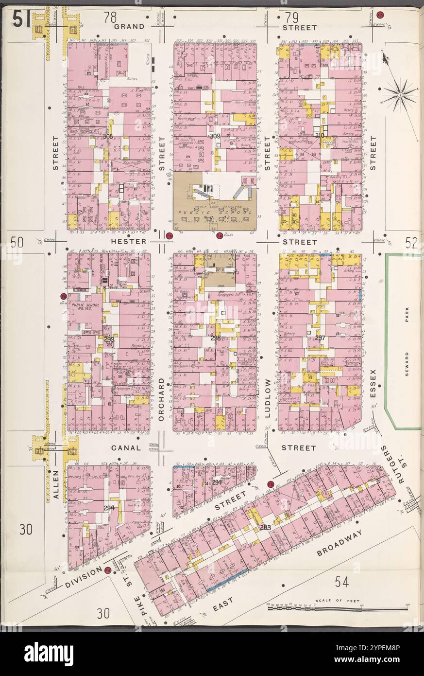 Manhattan, V. 1, targa n. 51 [Mappa delimitata da Grand St., Essex St., E. Broadway, Allen St.] 1884 - 1936 Foto Stock