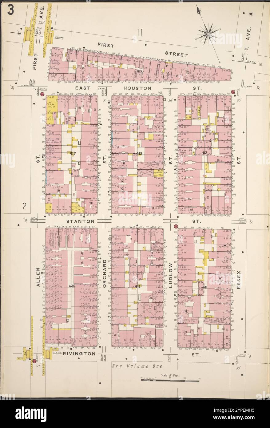 Manhattan, V. 2, targa n. 3 [Mappa delimitata da 1st St., Essex St., Rivington St., Allen St.] 1884 - 1936 Foto Stock