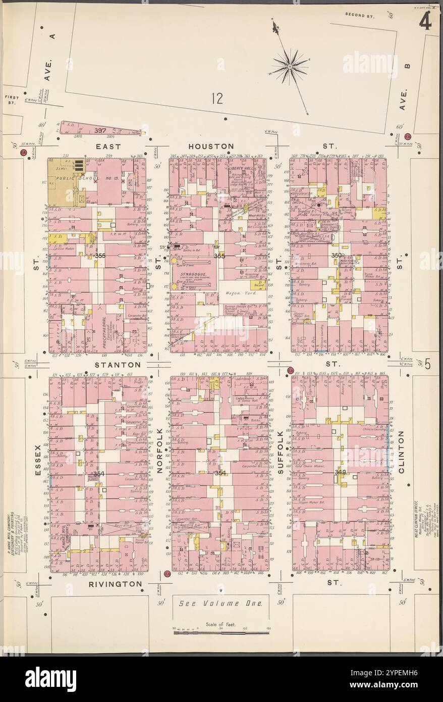 Manhattan, V. 2, targa n. 4 [Mappa delimitata da Houston St., Clinton St., Rivington St., Essex St.] 1884 - 1936 Foto Stock