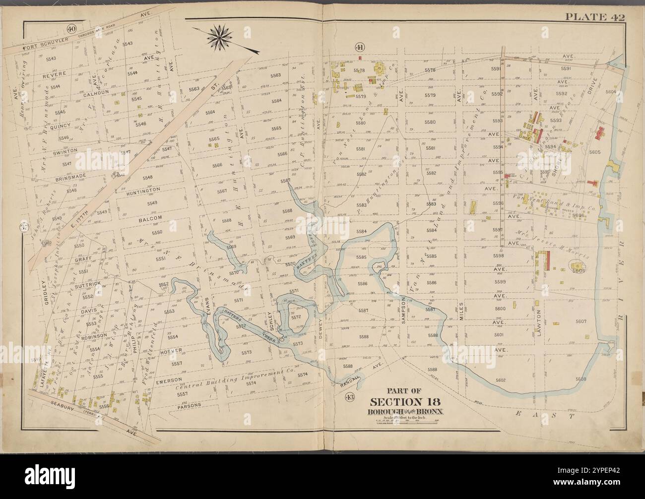 Piastra 42 [Mappa delimitata da Fort Schuyler Ave., East River, Seabury Ave., Gridley Ave.] 1913 di Bromley, George Washington Foto Stock