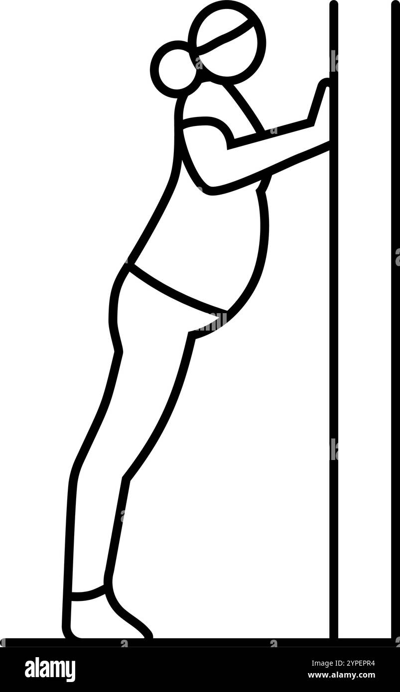 illustrazione vettoriale dell'icona della linea fitness incinta con spinta a parete Illustrazione Vettoriale