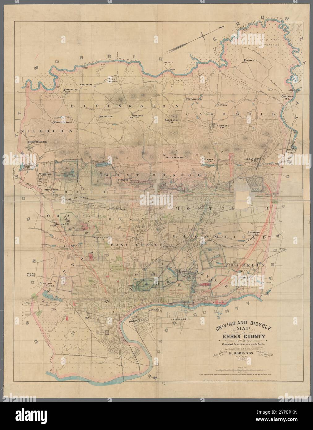 Mappa della contea di Essex, New Jersey: Compilata in base a sondaggi effettuati per l'atlas of Essex County 1890 Foto Stock