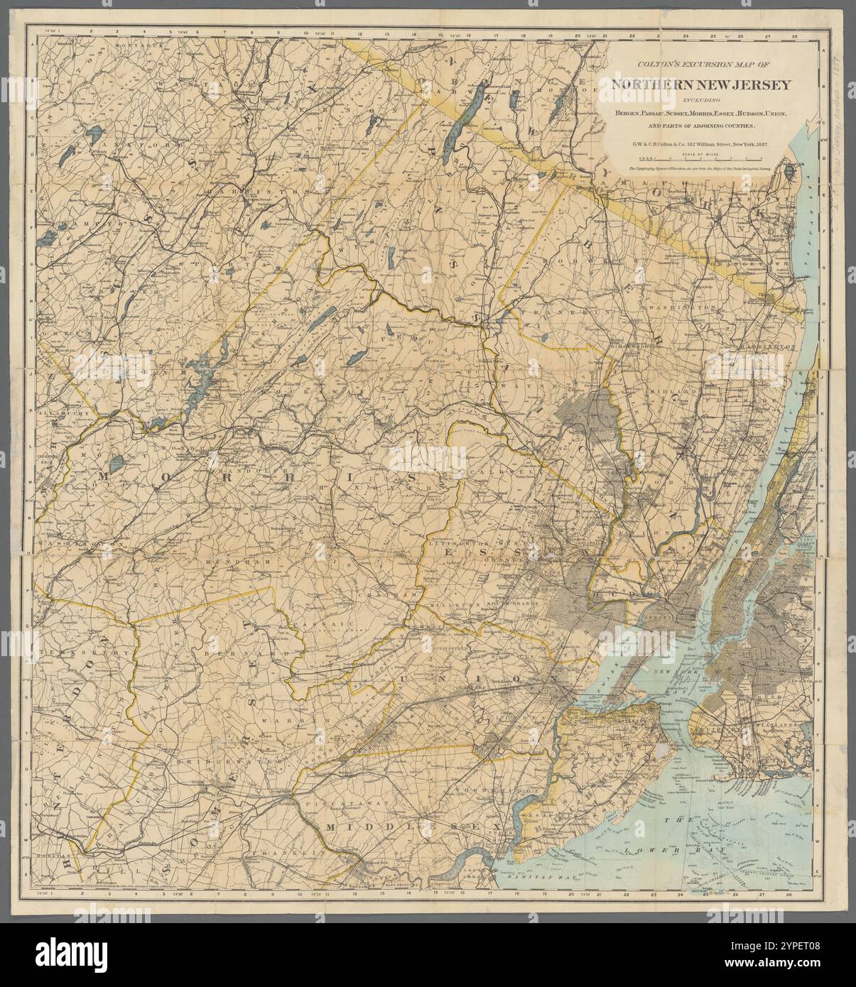 Mappa escursionistica di Colton del New Jersey settentrionale: Tra cui Bergen, Passaic, Sussex, Morris, Essex, Hudson, Union e parti delle contee adiacenti 1887 Foto Stock