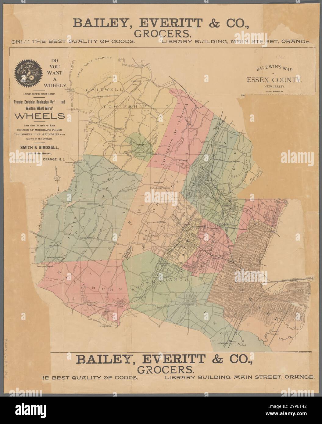 Mappa di Baldwin della contea di Essex, New Jersey: Compilata espressamente per Baldwin's Directory of the Oranges e la township di Essex Co. 1893 da N.Y. Engraving & Printing Co.. Foto Stock
