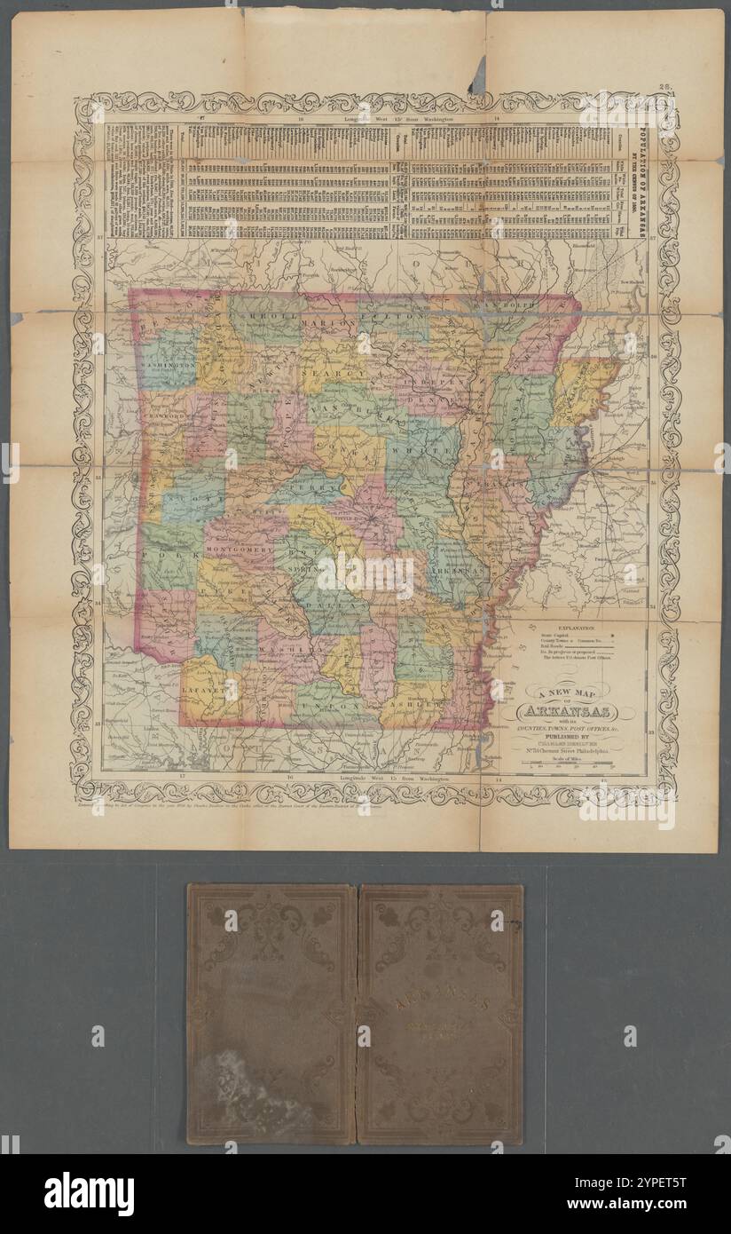 Una nuova mappa dell'Arkansas con le sue contee, città, uffici postali, &c.. 1856 Foto Stock