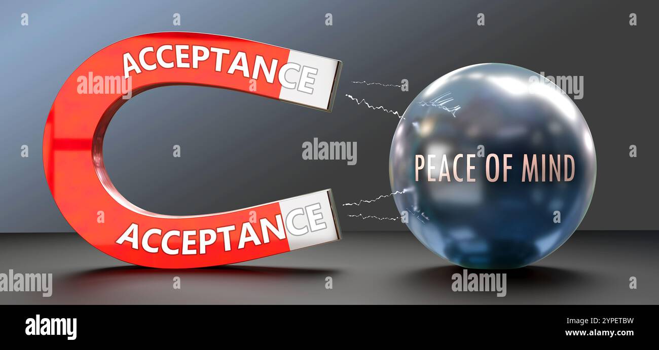 Accettazione che attrae la tranquillità. Potere di accettazione Foto Stock