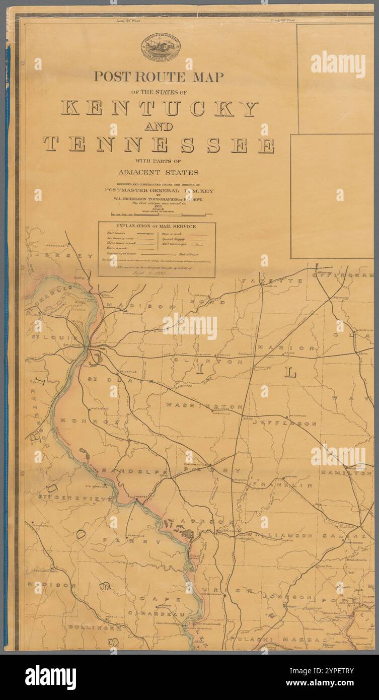 Mappa degli stati del Kentucky e del Tennessee, con parti degli stati adiacenti 1880 di Nicholson, W. L. Foto Stock